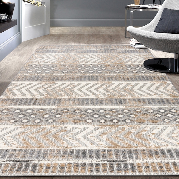 World Rug Gallery Distressed Geometric Indoor/Outdoor Area Rug 3'3" x 5' Beige 8019BEIGE3X5 - main